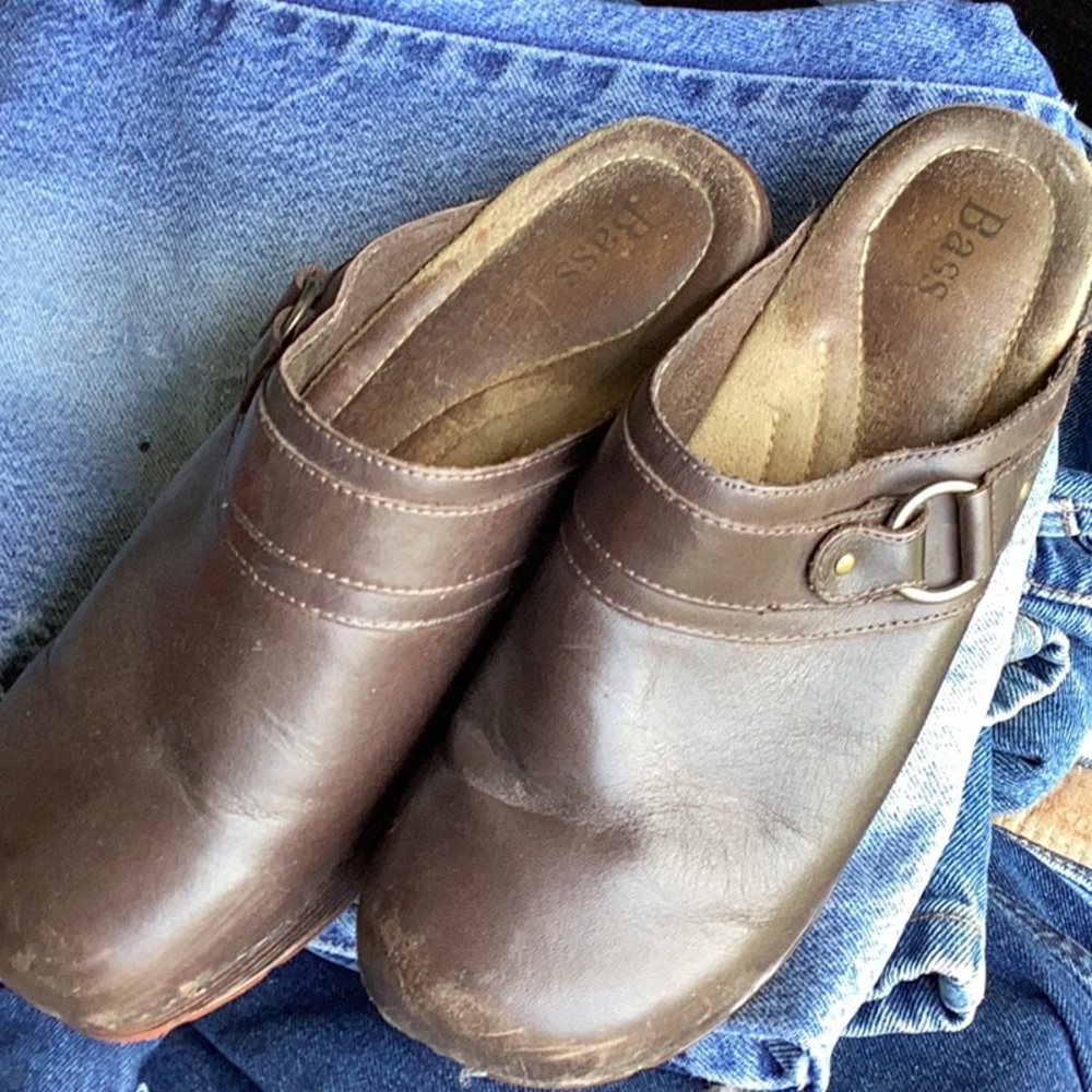 CLOGS BRASS  Bass Vintage Brown Leather Sz 8 - Picture 5 of 16
